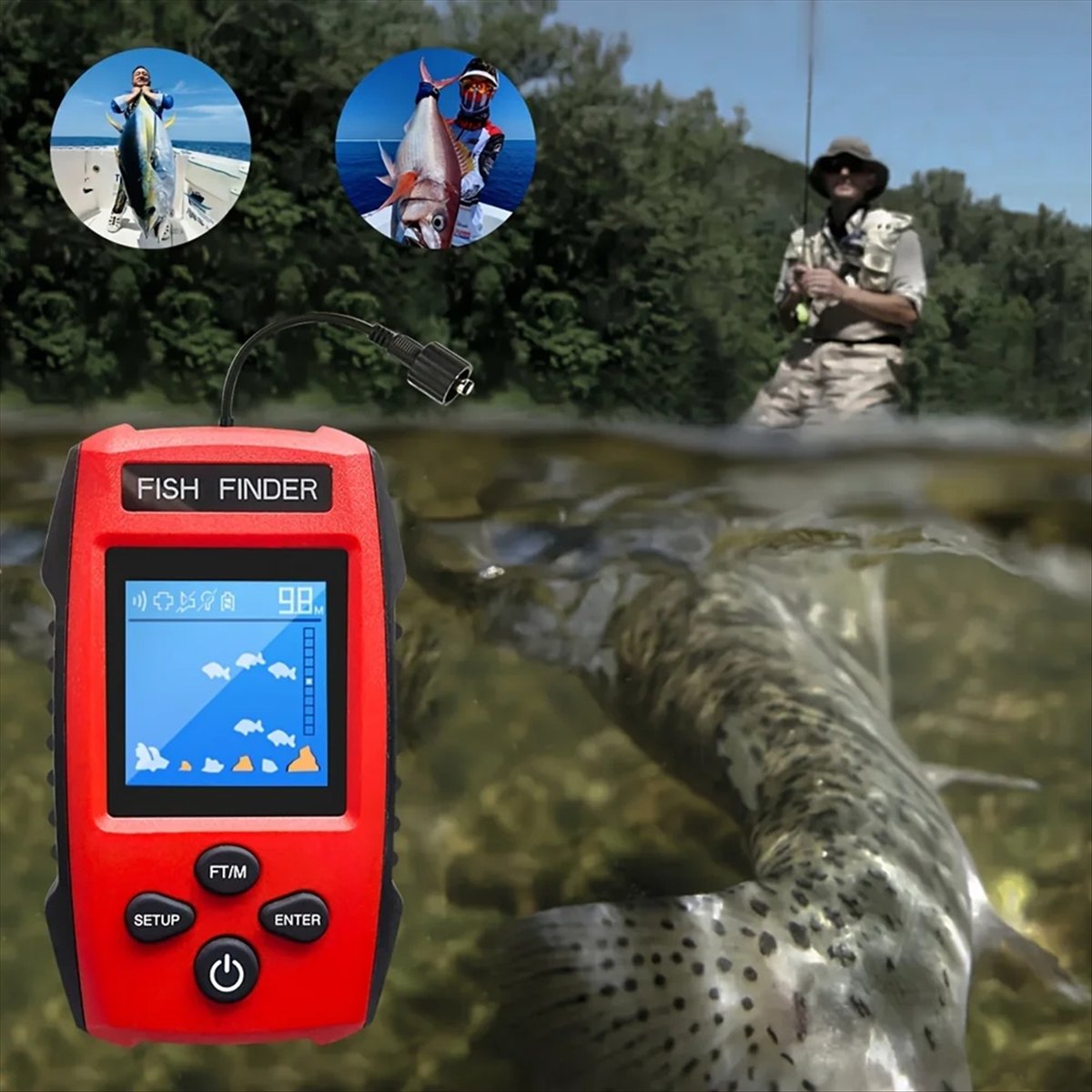 Buscador de peces LCD a color, - Fish Finder Transducer reseña y precio